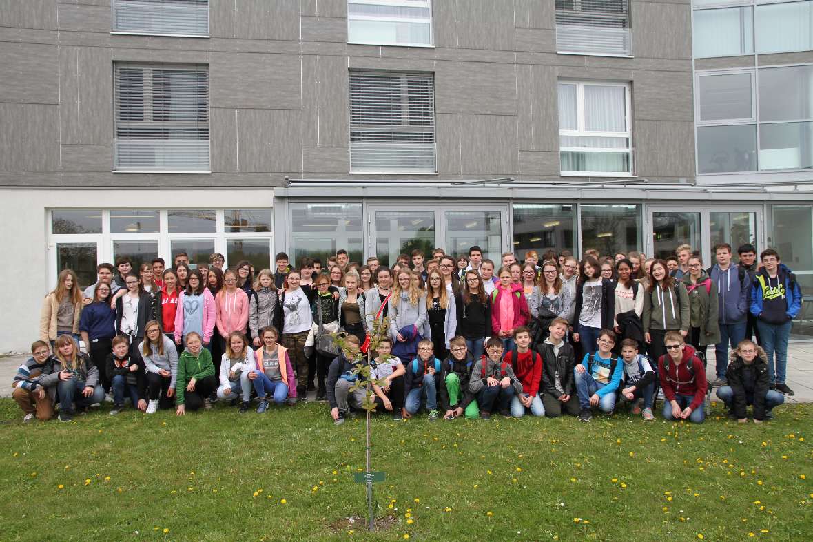 alle Schülerinnen und Schüler des NMS Langenlois und Ziersdorf vor dem internat